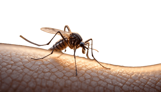 A Zika virus aedes aegypti mosquito on human skin.<br />